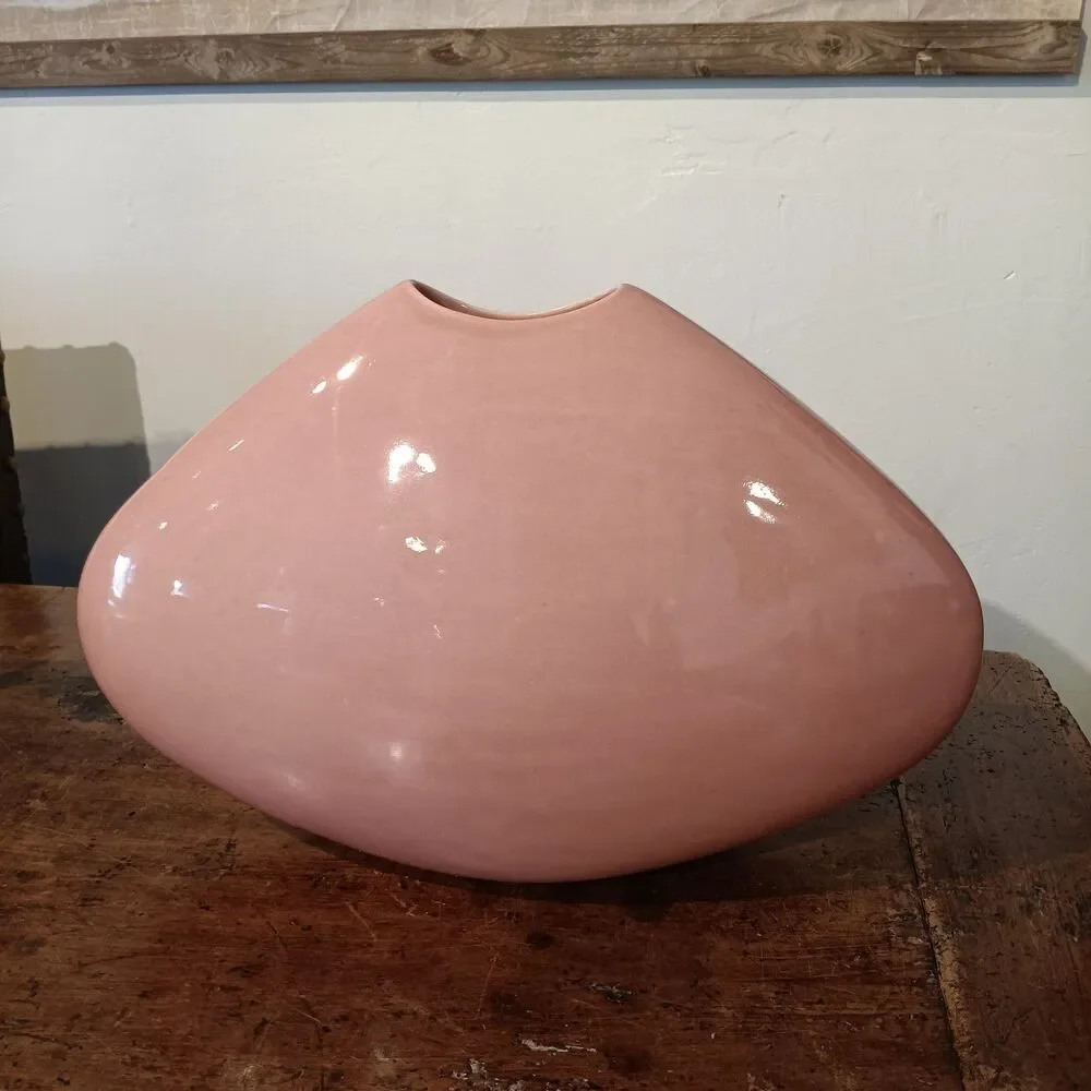 Vtg 80's Postmodern Pink Pillow Vase Attributed Jaru California Oversized 15x10